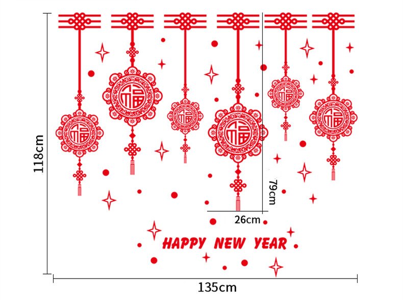 5 Style Chinese Year paper Cut wall sticker Red Chinese Knot Window Sticker lantern Door Stickers: Happy new year 2