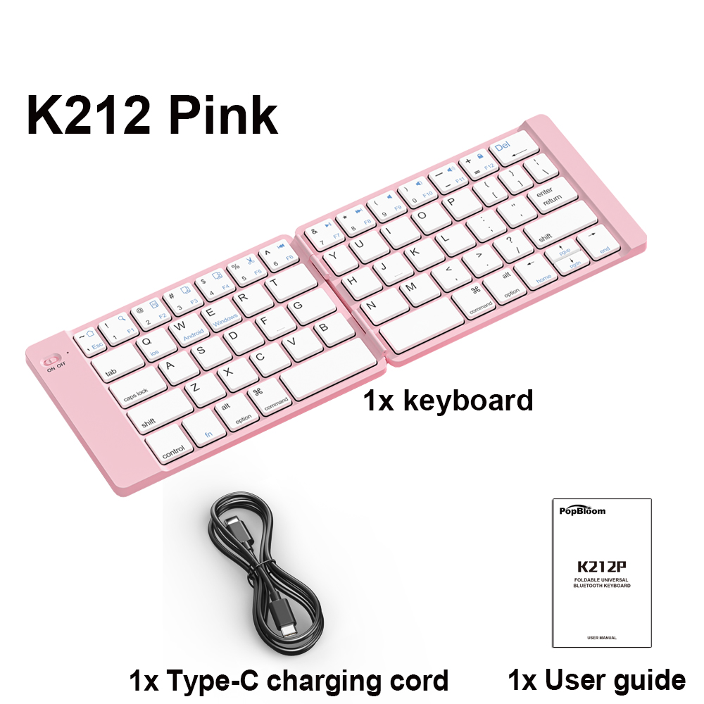 Mini Foldable Keyboard Rechargable Portable Travel Bluetooth Wireless Folding Keyboard for iOS Android Windows PC Tablet: Pink