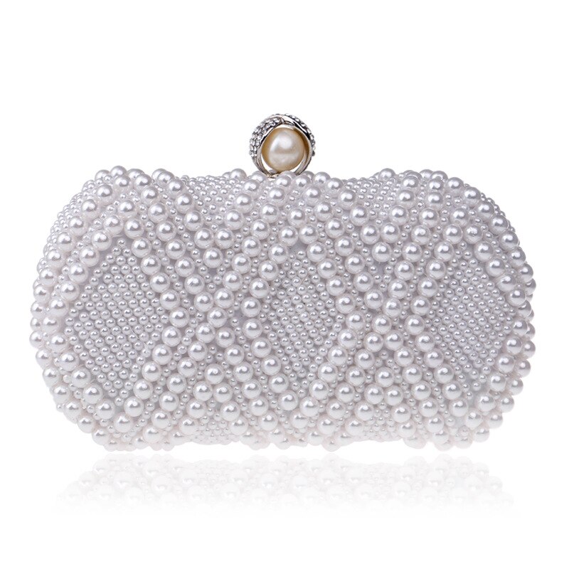 Pearl Clutch Tassen Party Wedding Champagne Portemonnee Vrouwen Witte Kleine Handtassen Elegante Avondtassen Keten Schoudertas FTB331: white