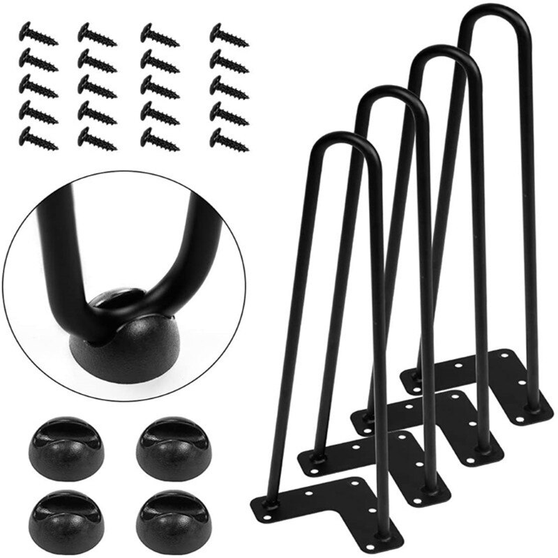 4 Pack 8" Black Furniture Legs Cabinet Cupboard Metal Table Feet Heavy Duty 2 Rod Hairpin Table Leg DIY Desk Stand Bench