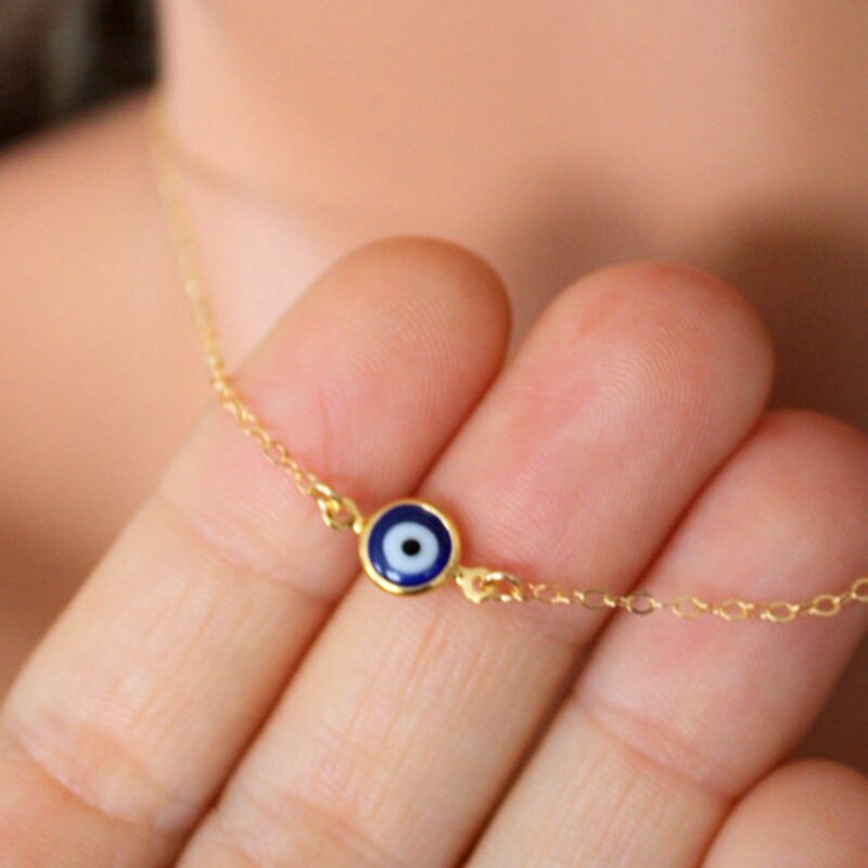 Einfache Bösen blick Dünne Anhänger Frauen Schmuck Halskette Türkischen Glück Gold Farbe Halsband Kette Weibliche Täglichen Minimalistischen