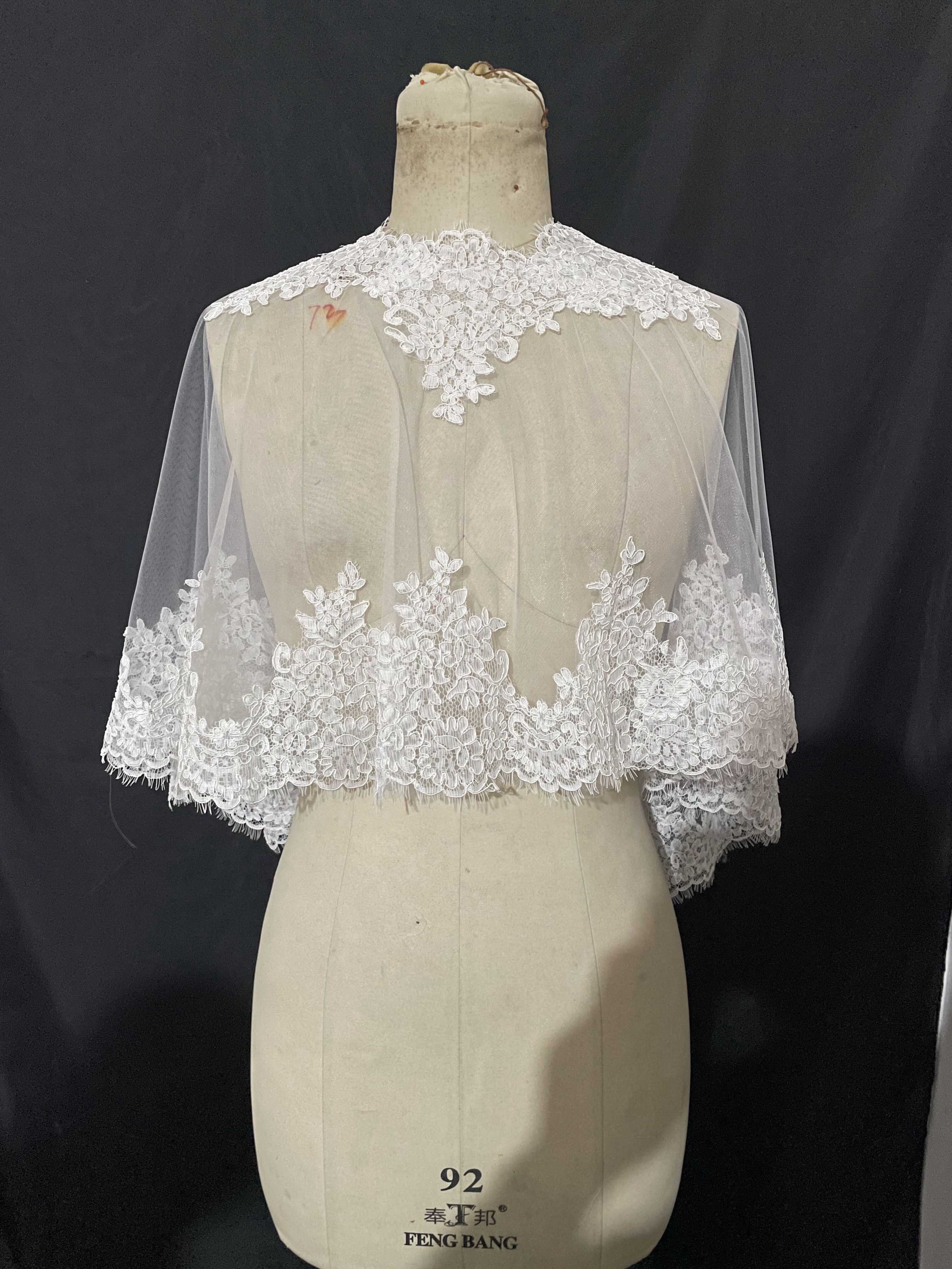 Lace Edge Wedding Shawl wrap in BOLERO Bridal Wedding jacket Appliques Bride Cape