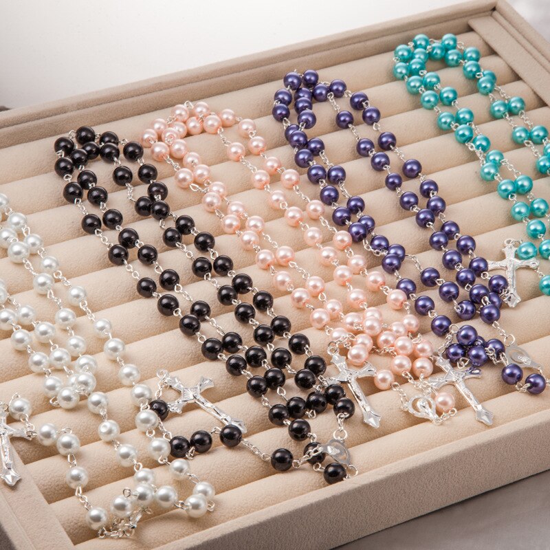 ZORVUJI 2 Stück Kreuz Armband Set - Mattierte Jesus Kreuz Perlenarmbänder In Schwarz Und Weiß