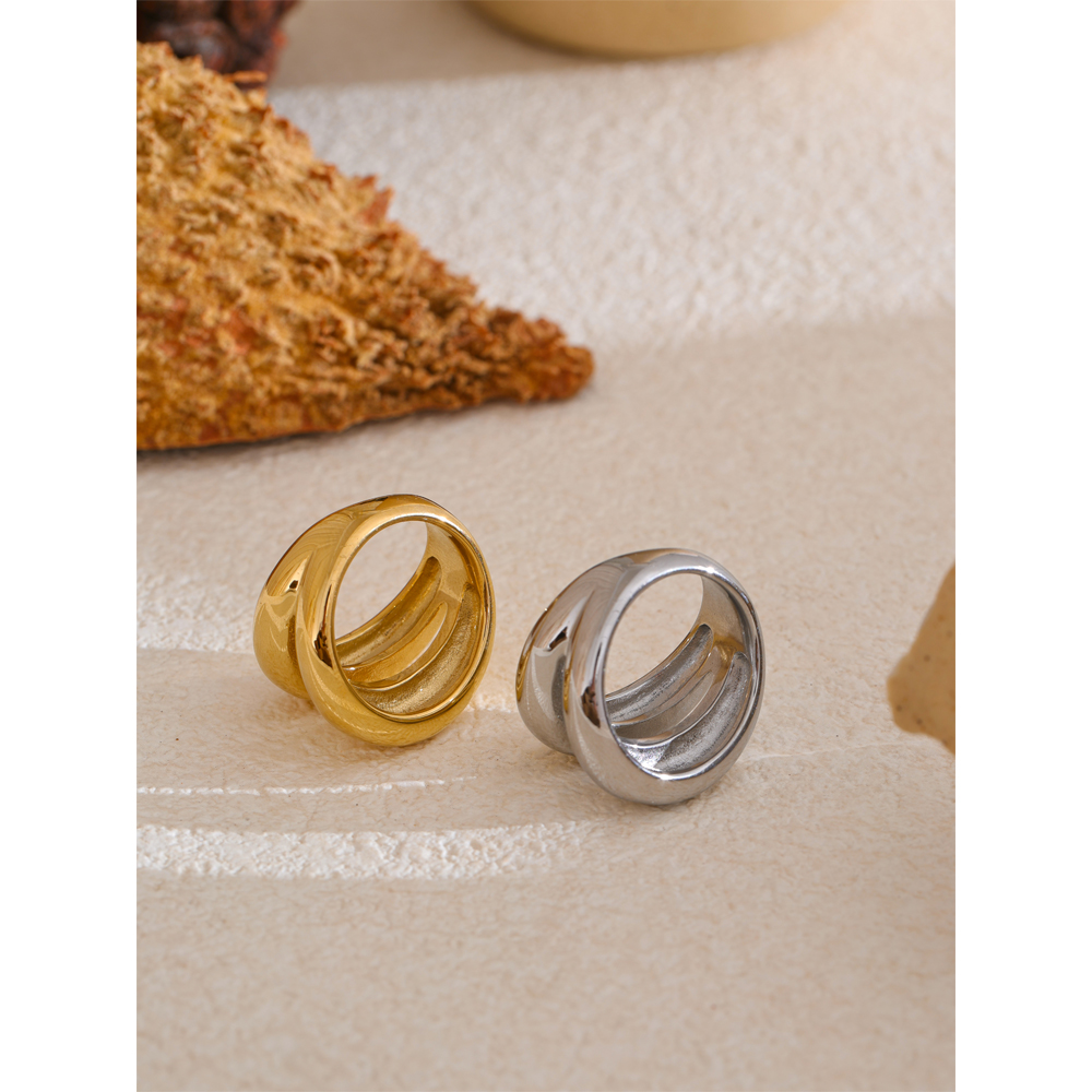 Yhpup 789 # Anillo ancho liso geométrico de doble capa con textura de Metal de acero inoxidable para mujer, joyería personalizada de 2024