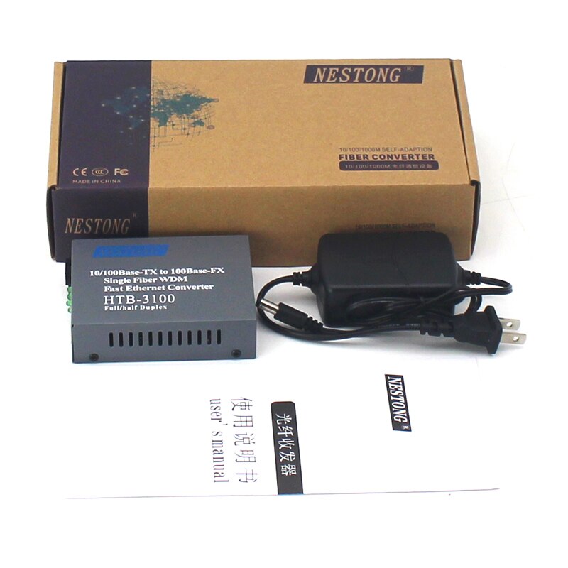 Convertidor de medios de fibra de Puerto SC HTB-3100AB-25KM A/B, 100Mbps, modo único, 25KM, 1 par