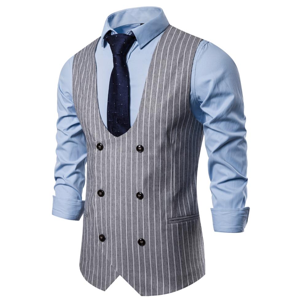 Double Breasted Suede Vest Mannen Casual Slim Fit V-hals Grey Heren Vesten Gentleman Pak Gilet Homme Tops Chalecos para Hombre