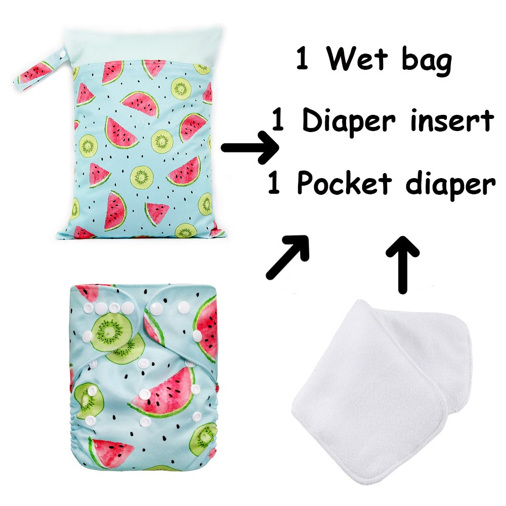 Goodbum Cartoon Cloth Diapers/Nappy And Diaper Bag Double Zipper And 3 layers Microfiber Diaper Cover Insert: P01
