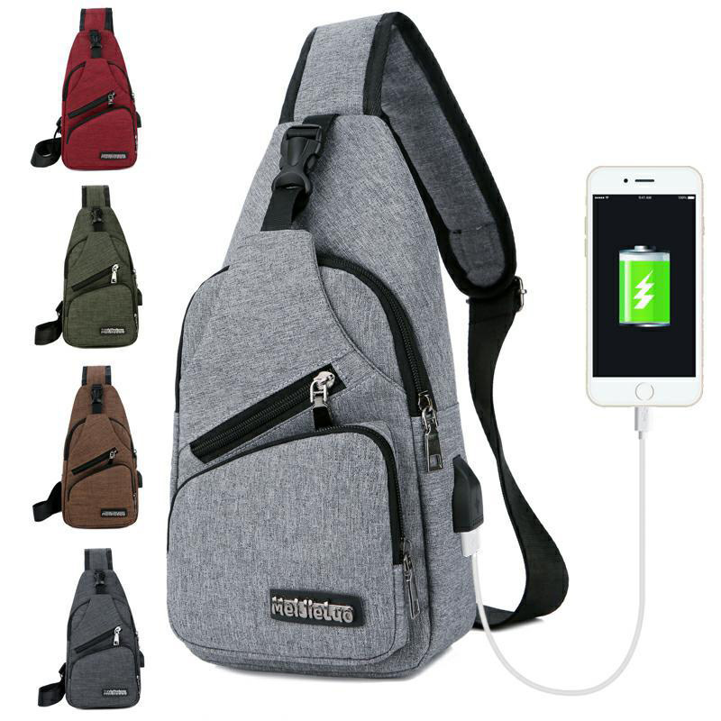 USB Charging Chest Bag For Women & Men iPad Boys Crossbody Shoulder Bags Multi-pocket Casual Travel Chest Pack Male