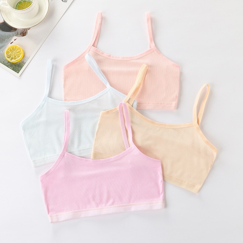4 teile/los freundlicher Brust Pflege Mädchen Bh 6-12 Jahre Hipster Baumwolle Jugendliche Teenager Unterwäsche Sommer freundlicher Spitze weste Junge: Beige / 7