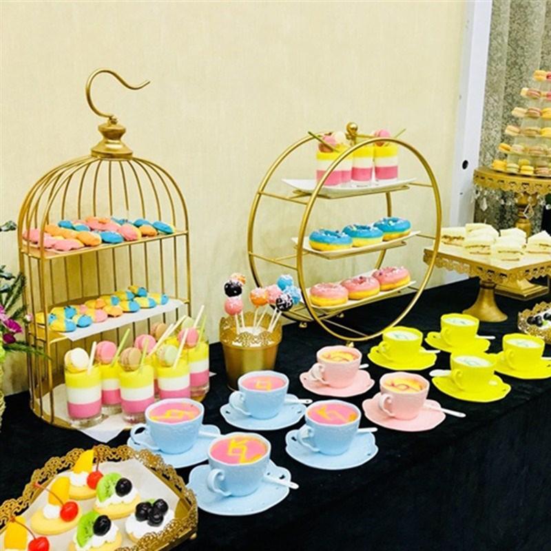 20cm gyldne cupcake stativ smedejern fugl bur formet dessert display stativ multi-lag kage rack snack holder metal rack