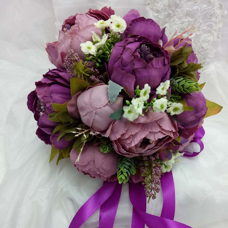Purple artificial wedding bouquet bridal bouquet flower wedding party table garden decoration