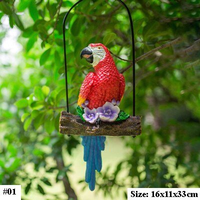 Hand Painted Red Yellow Blue Resin Parrot On Iron Circle Frame Garden Decor Hanging Ornament: No. 01