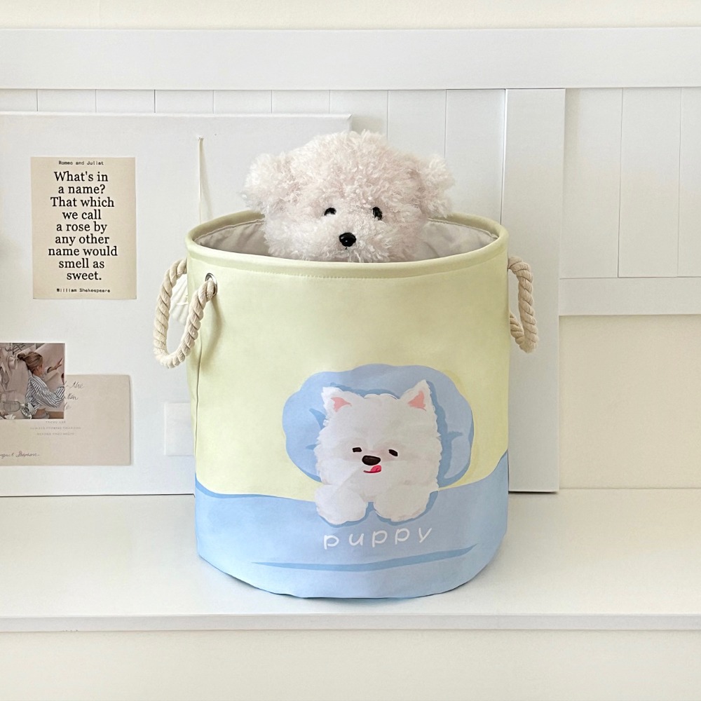 Mignon avec poignées panier à linge grande capacité dessin animé ours lapin jouets panier de rangement pliable rond panier à vêtements chambre: YELLOW