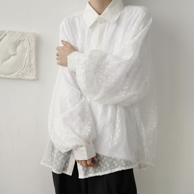 Xitao stippen dunne blouse dames wit zwart enkele borst lange mouw herfst los shirt dzl 1506