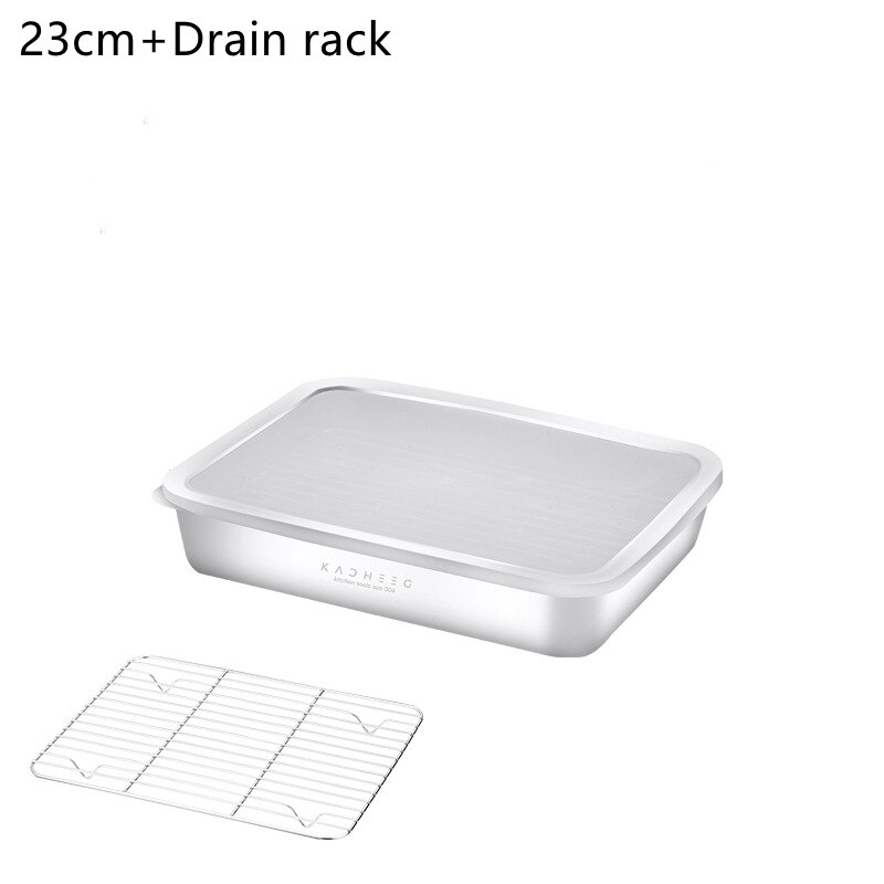 304 stainless steel Food Storage Box Container Kitchen Refrigerator Airtight Fresh-Keeping Storage Box Meat Kitchen Organizer: 23cm with drain rack
