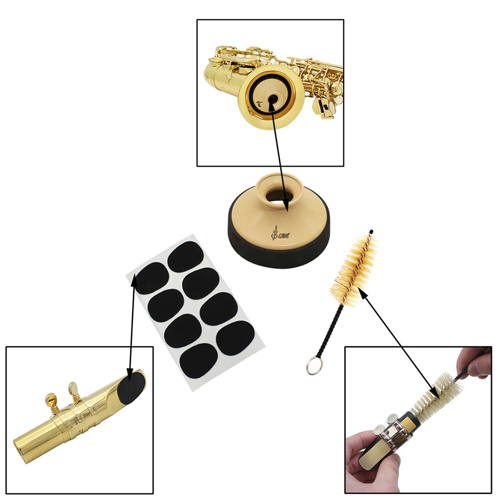 3-in-1 Saxofoon Sax Accessoires Kit Sax Mute, Mondstuk Borstel en Rubberen Pads