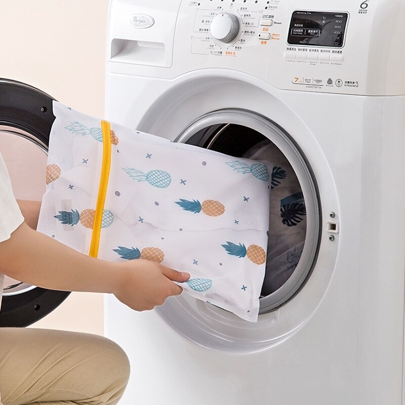Pineapple Printing Zippered Mesh Laundry Bag Polyester Washing Net Bag For Underwear Sock Washing Machine Clothes Bra Bags
