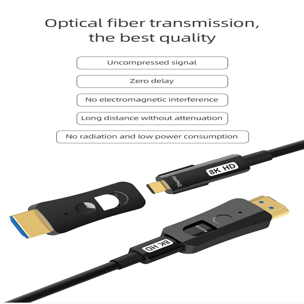 Micro HDMI to HDMI 2.1 Fiber Optic Cable 8K@60Hz, 4K@120Hz With Removable Head Industrial Grade Fiber Cable for HDTV projector