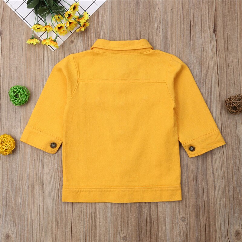Children Baby Girl Kids Outerwear Coat Denim Jacket Jeans Long Sleeve Solid Yellow Girls Tops Clothes 1-6T