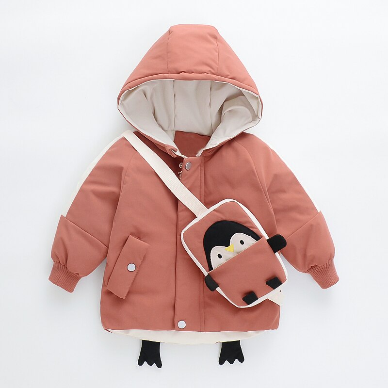Winterjas voor babymeisjes, dikke, warme parka, 2-7 jaar oude pinguïnrugzak, katoenen jas, winterjas voor babymeisjes, winterkleding voor meisjes