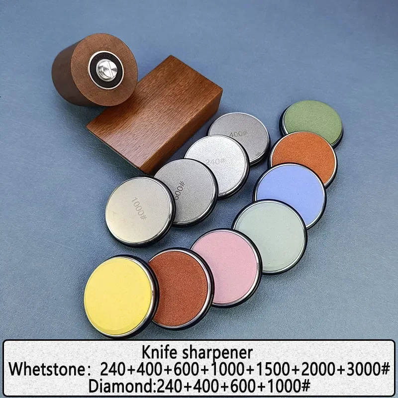 Diamant Slijpsteen Magnetische Rolling Messenslijper Houten Keuken Slijpsysteem 15-20 Graden Hoek Roller Accessoire