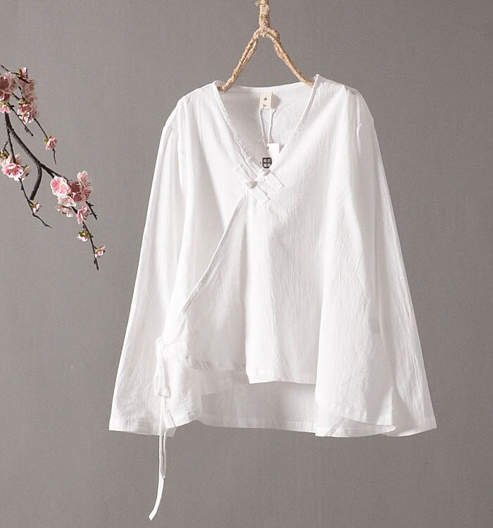 chinese traditional women hanfu clothing hanfu top tang suit chinese blouse chinese ancient v neck linen shirts: color1