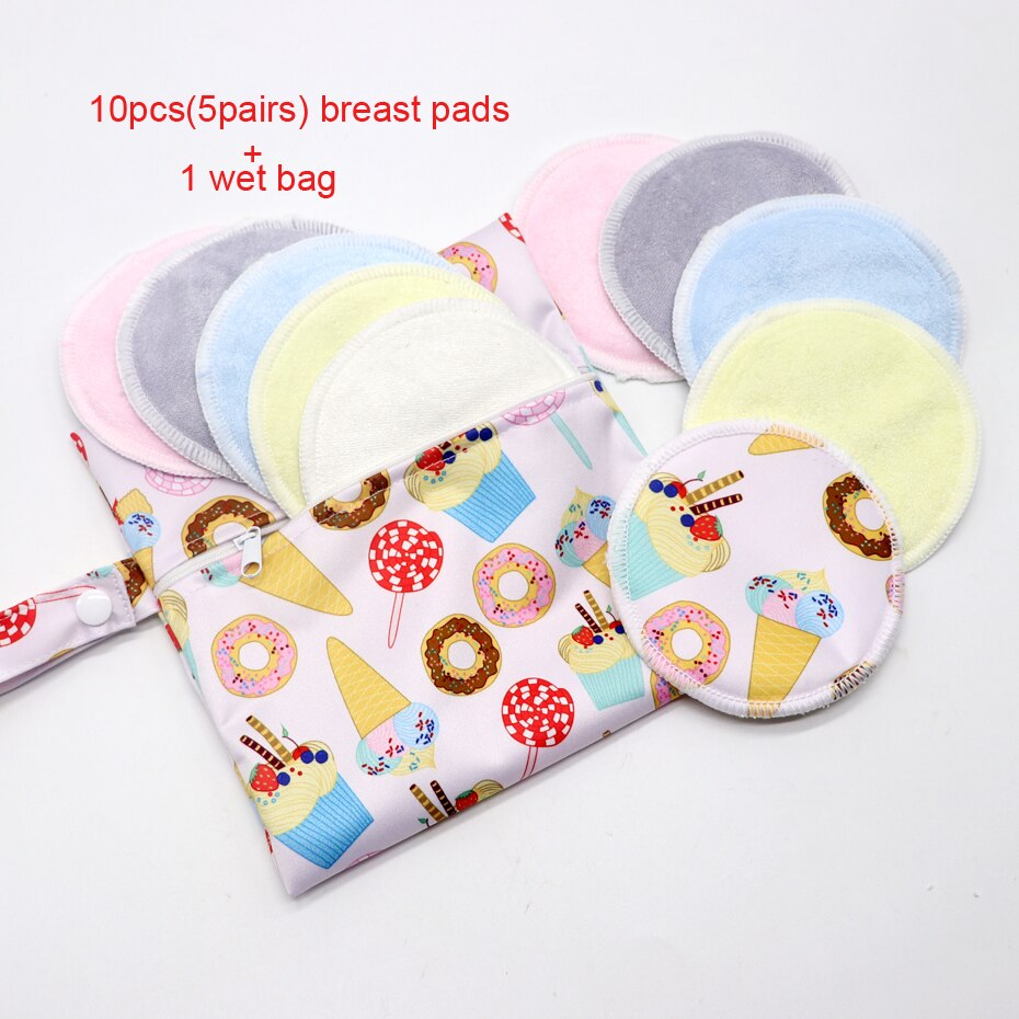 10Pcs Zoogcompressen Waterdicht Borstvoeding Zwangere Vrouwen Make Pad Bamboe Verpleging Pad Voor Mum Wasbare Met Natte Zak Herbruikbare: BP2-8