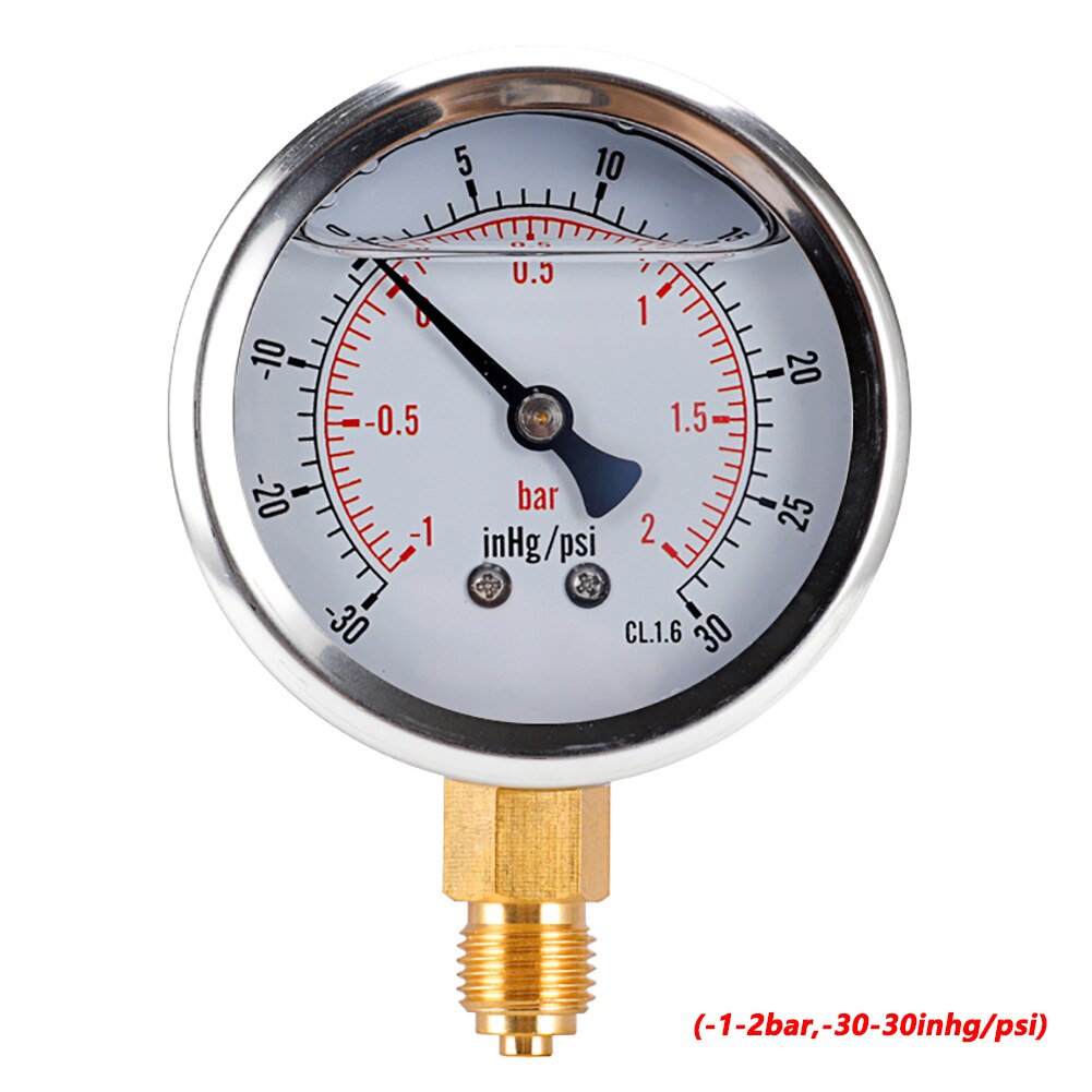 Medidor de presión de aire de vacío Radial barómetro de alta precisión 1/4 bsp -1-0 bar,-30-0 inhg compresor de aire probador medidor de presión de agua: Rojo