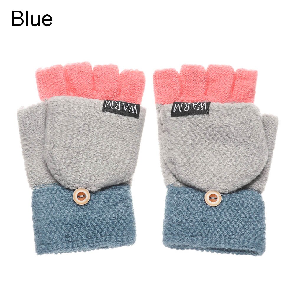 Winter Warm Thickening Wool Gloves Knitted Flip Fingerless Flexible Exposed Finger Thick Mittens for Men Women: blue