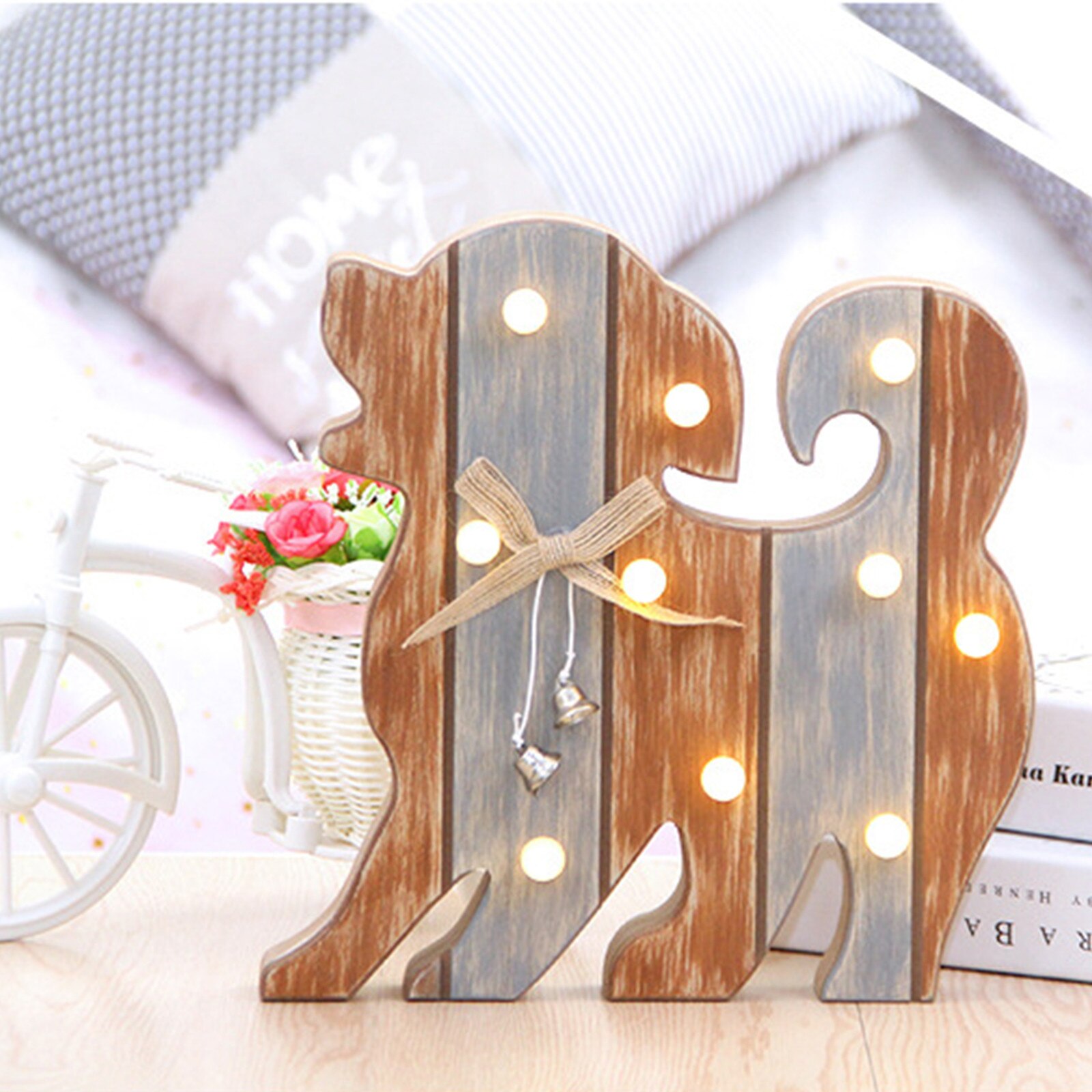 4 # Pasen Houten Ornamenten Met Lichten Konijn En Hond Decoraties Led Licht Ornament Home Diy Beeldjes Miniaturen Decoratie
