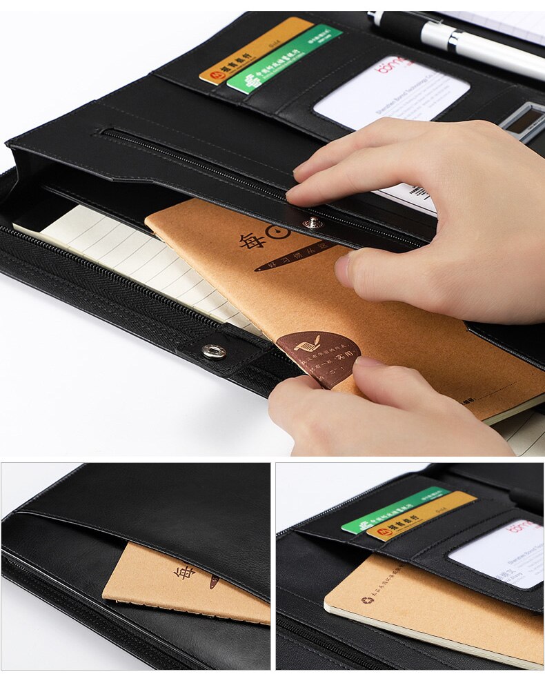 A4 Leather Expanding File Folder Office Business Document Organizer Holder Padfolio Brief Case Portfolio With Ipad Zipper Bag
