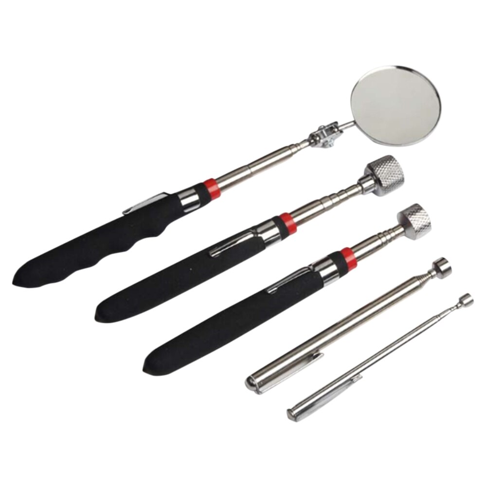 5PCS Magnetic Pick-up Tool Telescoping Grabber 360 Swivel Inspection Mirror with LED Light for Extra Viewing Pickup