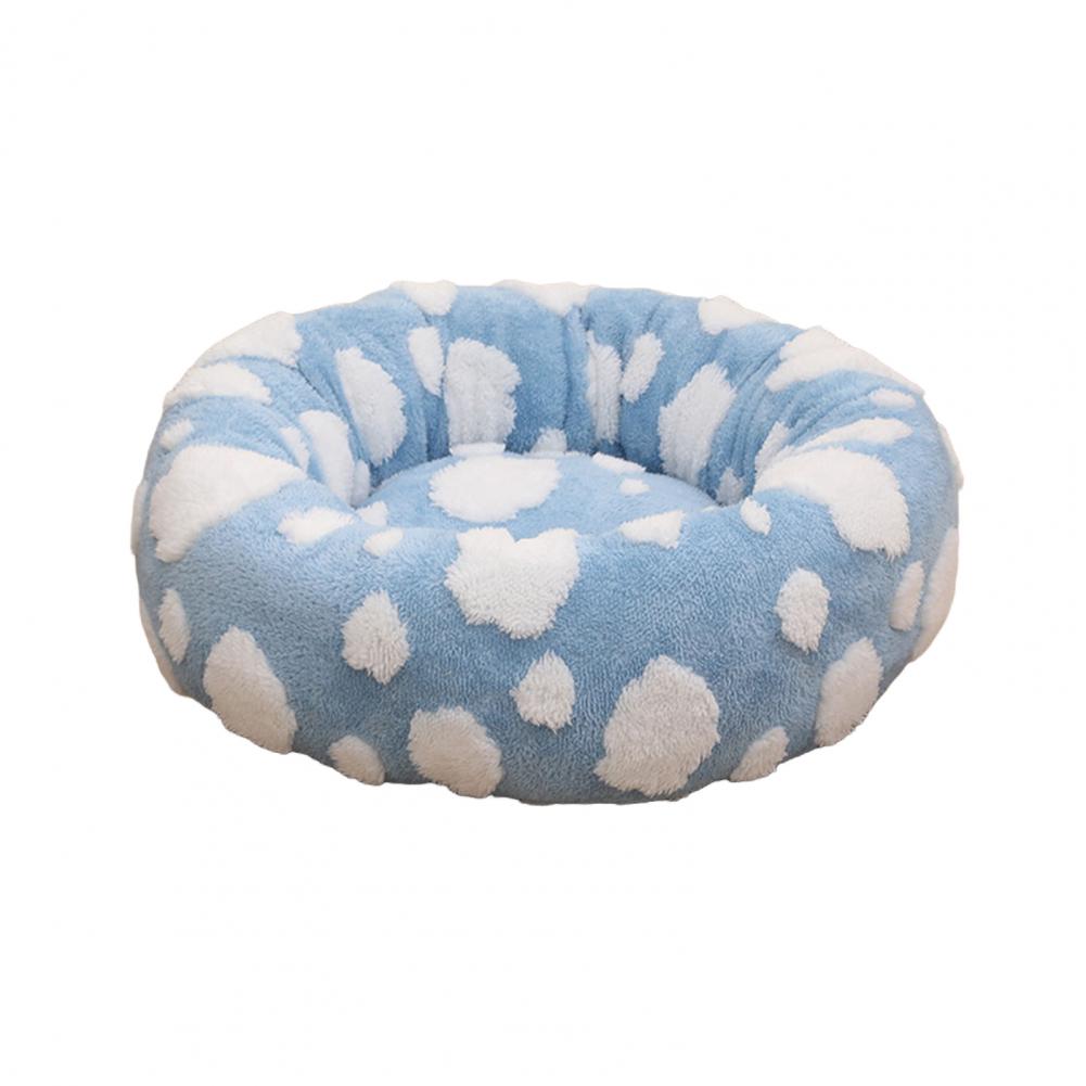 Donutvormig honden- en kattenmandje, antislip, knus huisdierbedje, pluche zacht kussen, rustgevend warm nest voor kleine honden en katten: M / Blauw