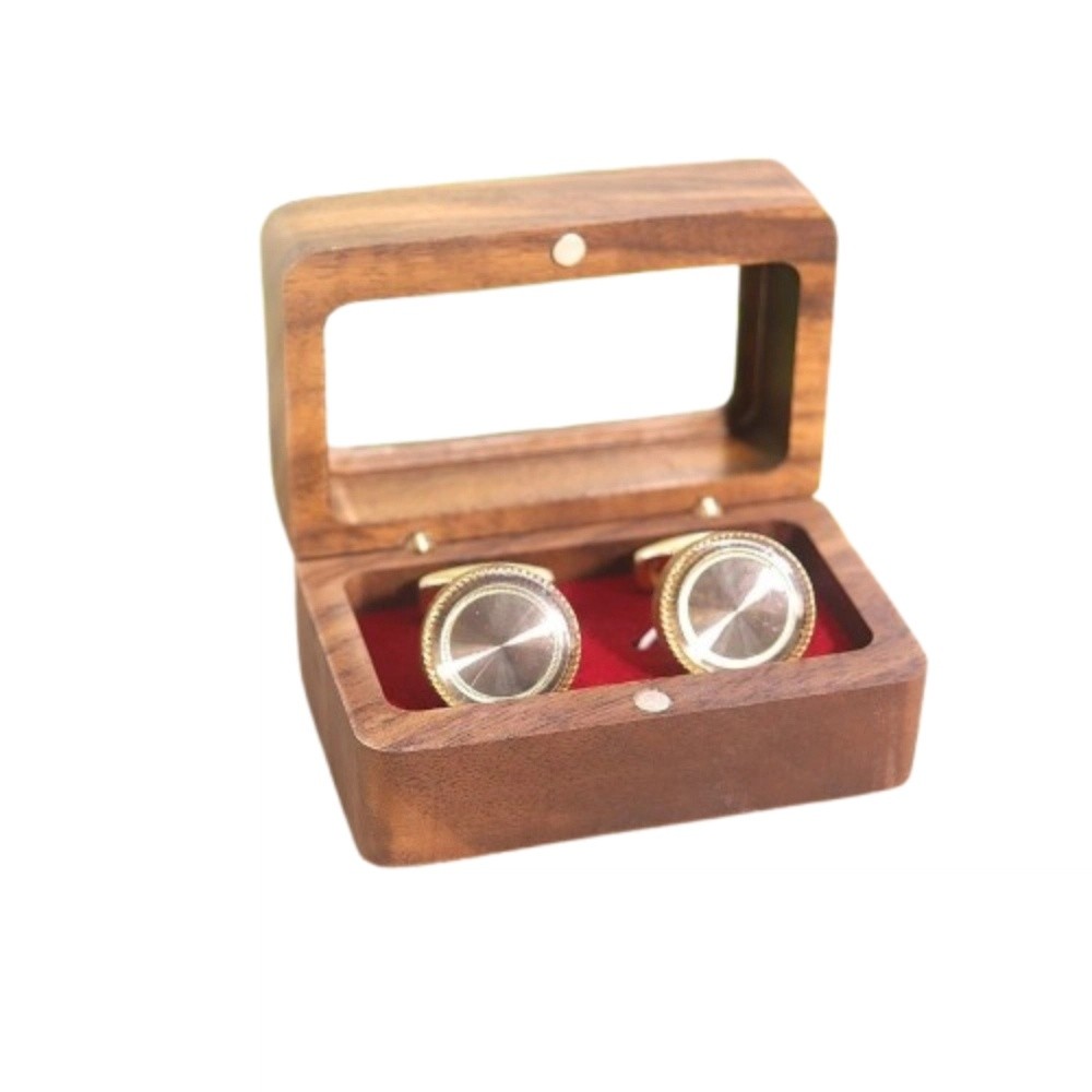 Caja de anillo de madera con doble ranura, ventana de apertura Rectangular, caja de gemelos de nogal negro, exquisito soporte para anillo de joyería a prueba de polvo: Azul