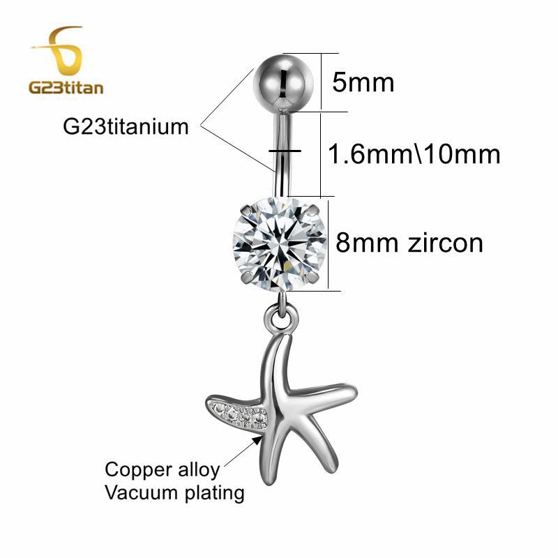 Colgante de estrella de mar de titanio de 14G para mujer, anillo para ombligo, tentáculos de circón AAA, Piercing para el ombligo, joyería para Bikini de playa