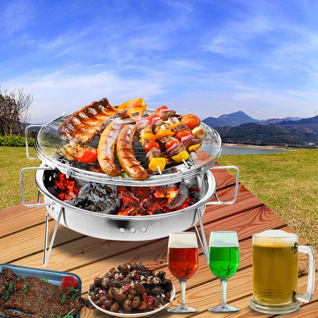 Barbecue Houtskool Grill Kachel Roestvrij Staal Draagbare Vouwen Houtskool Bbq Grill Ronde Vorm