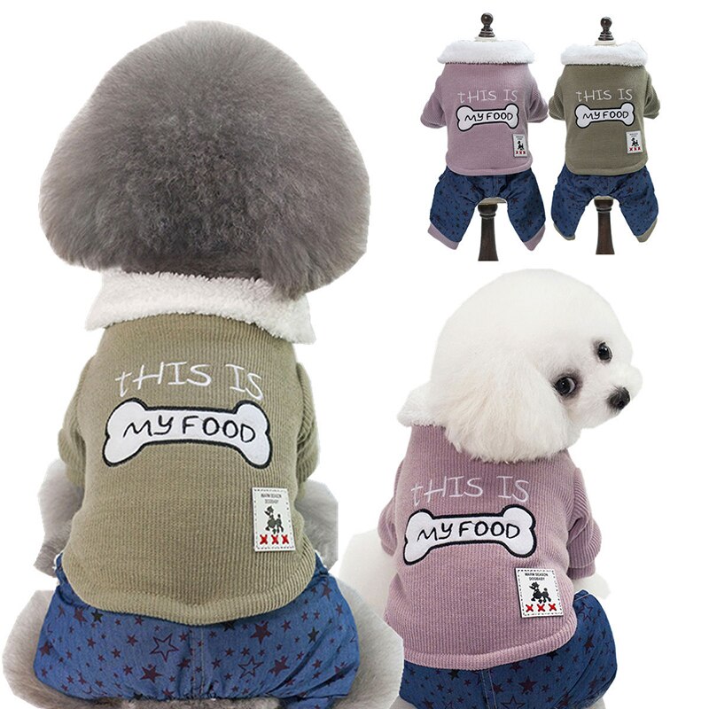 Inverno quente do cão de estimação macacão roupas roupas cães padrão osso filhote de cachorro cachorro gatos quatro perna casaco trajes s xxl xxl