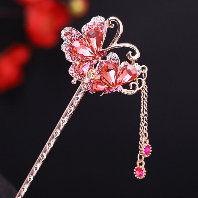 Morkopela Blume Kristall Haarnadel Charme Haar Clip Zubehör Strass Braut Haar Stick Schmuck Hochzeit: butterfly pink