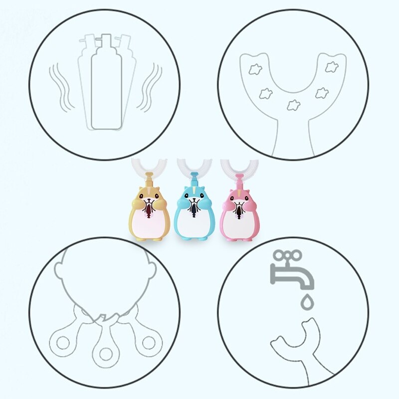 R9JD Cartoon Eekhoorn Baby Kinderen Manual Tandenborstel 360 Graden U-Vormige Tandenborstel