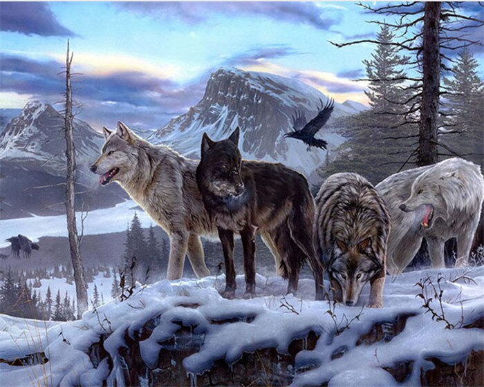 HUACAN Oil Painting By Numbers Wolf Kits Drawing Canvas DIY Pictures By Numbers Animals Winter Hand Painted Home Decor: SZGD420