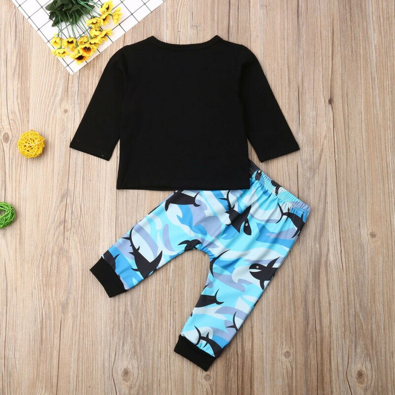 Baby drengetøj drenge efterår efterår outfits sæt tegneserie langærmede t-shirt toppe + bukser 0-3y