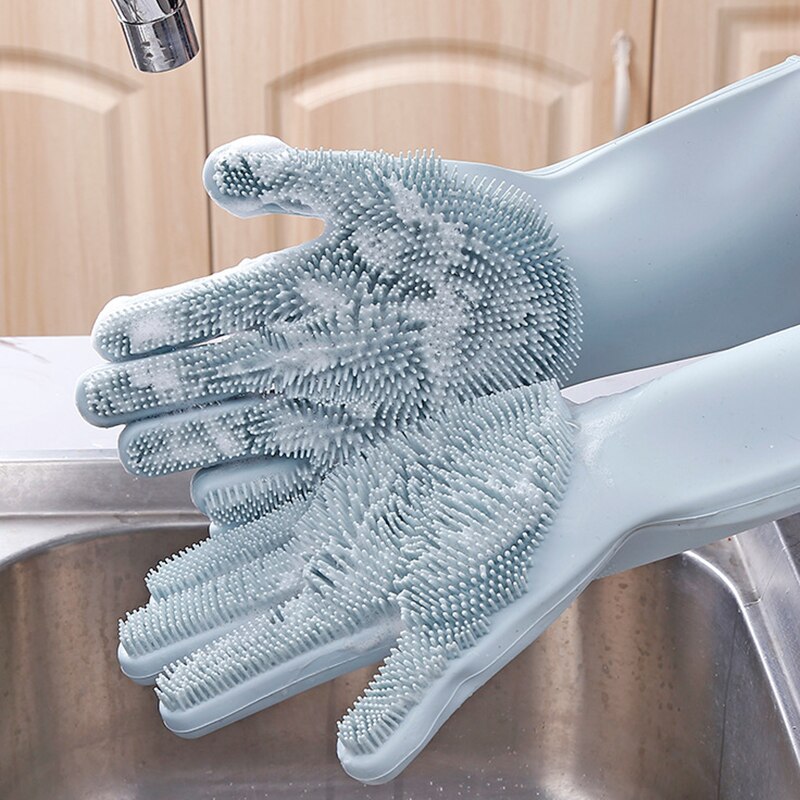 1 paar siliconen was handschoenen met borstel magische siliconen afwas handschoenen afwas voedsel schoonmaken gereedschap schrob handschoenen