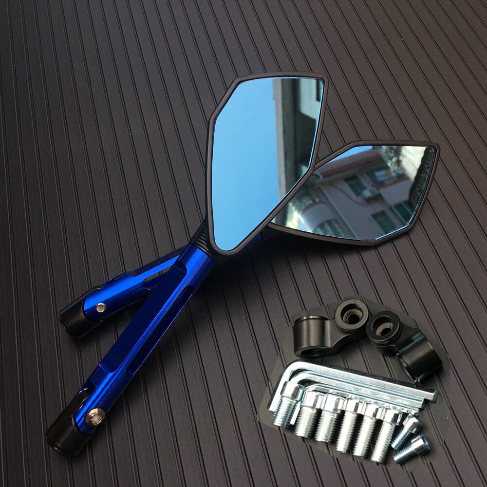 Universal Motorcycle Achteruitkijkspiegels Cnc Aluminium Blauw Lens Anti-Glare Side Spiegels Stuur End Achteruitkijkspiegel Accessoires: Blue