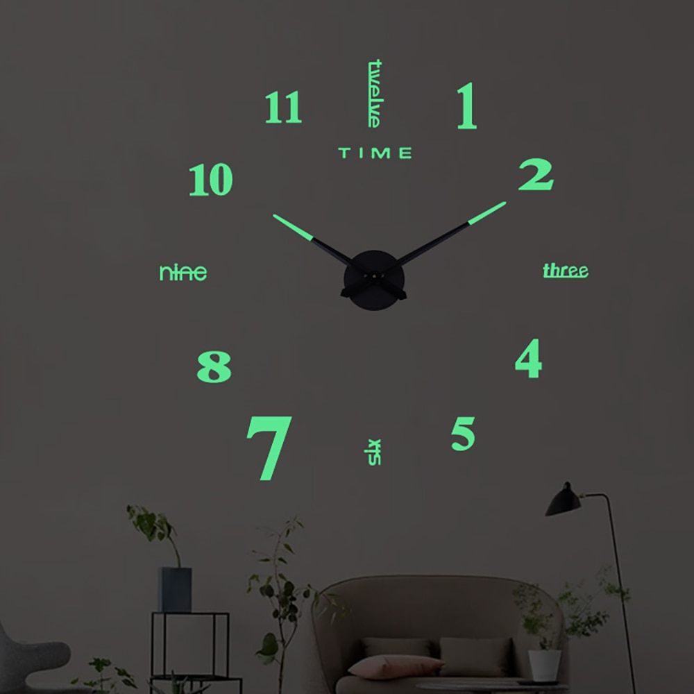 Horloge murale lumineuse 3d sans poinçon, décoration murale fluorescente dans l&#39;obscurité, décoration murale auto-adhésive pour la maison: A
