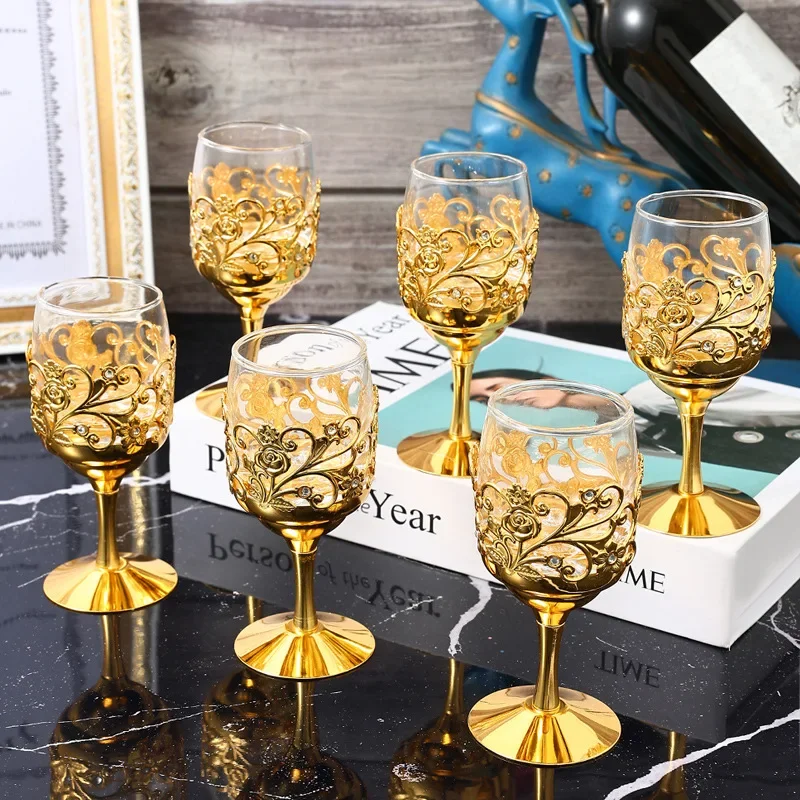 Copas de vino creativas Retro de Ramadán, copa de Vodka, licor, licores, flores doradas, copa de vino de boda de estilo europeo, Vasos