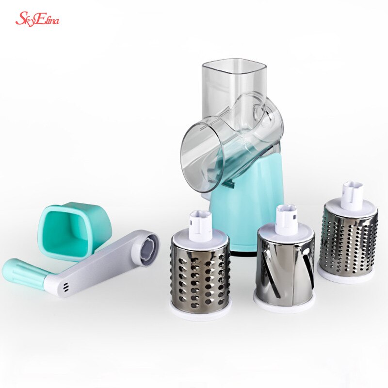Handleiding Groente Cutter Keuken Tool Ronde Mandoline Slicer Aardappel Wortel Rasp Snijmachine met 3 Rvs Chopper Messen 5Z
