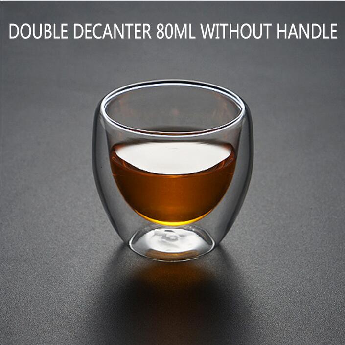 Gennemsigtigt glas kaffekop mælk whisky te øl dobbelt varmebestandig cocktail vodka vin krus drinkware tumbler kopper: Intet håndtag 80ml