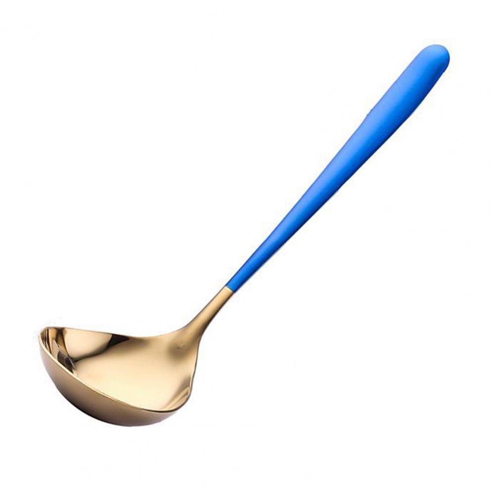 Stainless Steel Soup Spoon Thickened Stainless Steel Soup Ladle Long Handle Stirring Spoon Tablespoon Kitchen Supplies Tableware: Blue