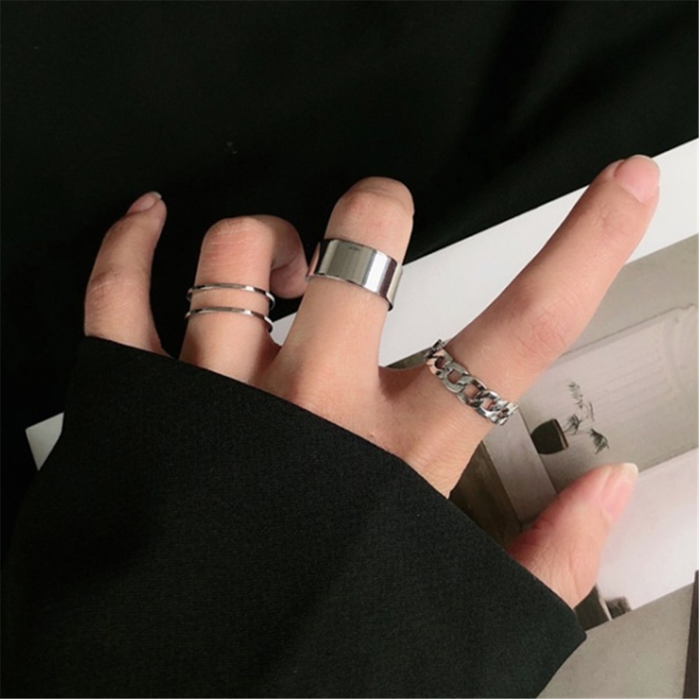 Hollow Out Resizable Rings Set for Women Bands Wedding Jewelry Hip-hop rock Metal Copper Round Geometric Christmas