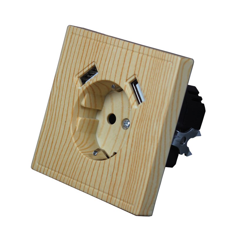 Usb vægstik til telefonopladning dobbelt usb port 5v 2a usb vægudtag usb murale træ farve  j1-01m